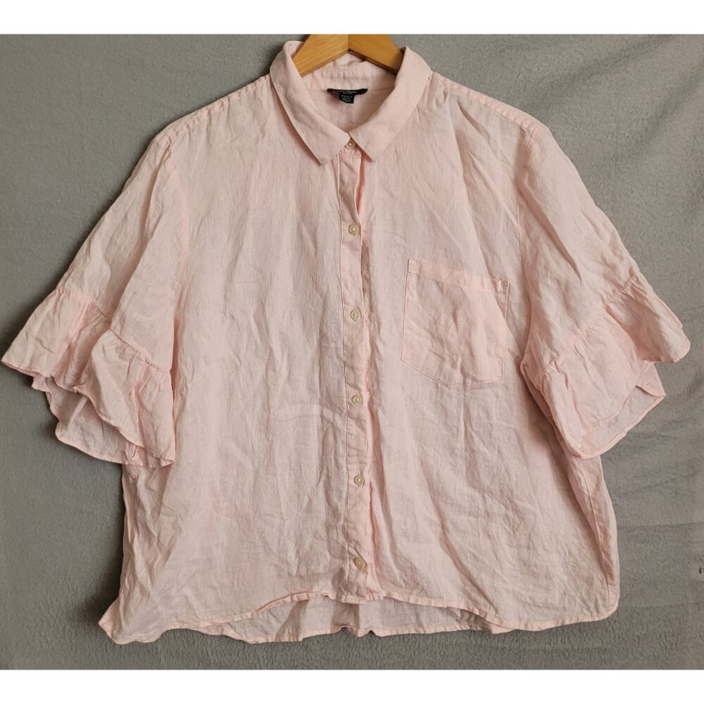 Lord & Taylor Pink Linen Blouse 3X Plus Size Ruffle Sleeves